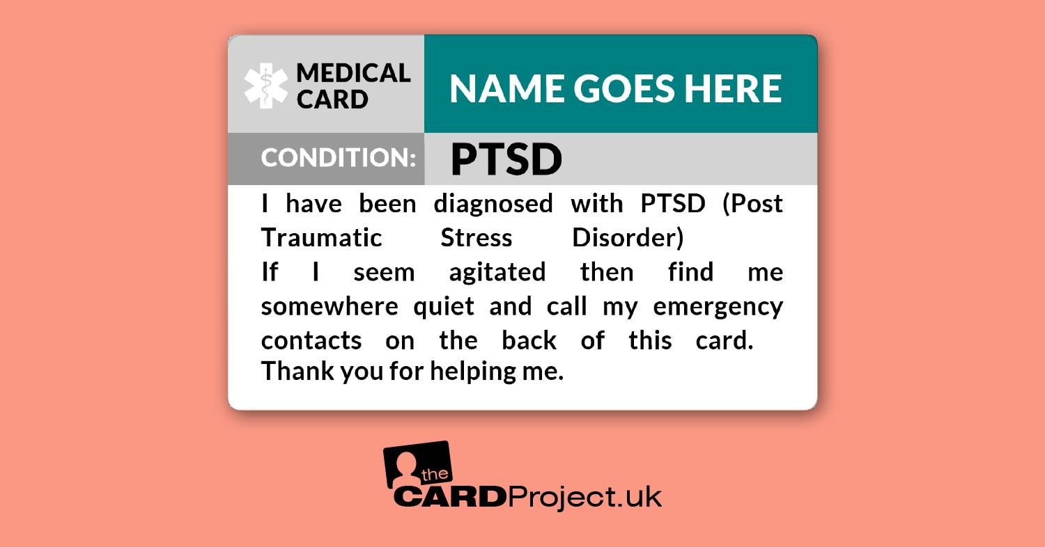 PTSD (Post Traumatic Stress Disorder) Awareness Medical ID Card (FRONT)